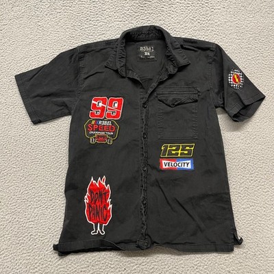 R3bel Shirt Mens S Black Patches Racing Y2K Punk Grunge Rebel Streetwear