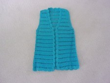Handmade 70s Blue Crochet Open Vest Vtg Granny