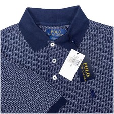 NWT Polo Ralph Lauren Mens Small Navy Graphic Golf Clubs Fit Stretch Mesh Polo
