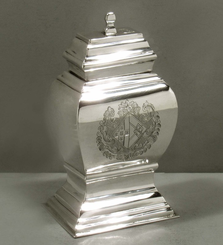 Crichton Sterling Silver Tea Caddy    c1920 GEORGE I RE-CREATION