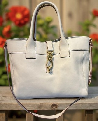 Dooney Bourke Oyster Ecru Amelie Satchel Tote Florentine Vacchetta Leather Bag