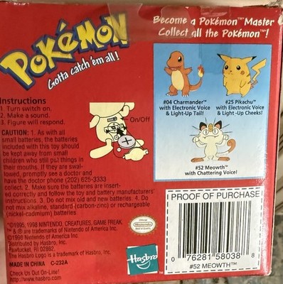 1998 Hasbro Pokemon Meowth Electronic Chattering Voice In Box