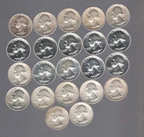 Lot of 22 1943 to 1962 Washington 90% Silver Quarters 9 1960's PROOF Rest in S'