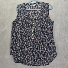 True Grit Womens Sheer Black Floral Sleeveless Blouse Size M Embellished