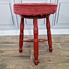 Retro Vintage Pub Stool On Solid Wooden Turned Legs - Home Bar Upholstered