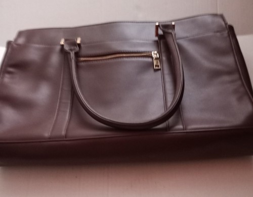 Edoday Leather Quilted Mahogany Brown Laptop Briefcase Business Tote - Picture 5 of 12