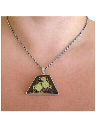 BALTIC ROSE or CAMEO ENGRAVED AMBER STERLING SILVER HANDMADE DESIGNER PENDANT - Picture 5 of 16