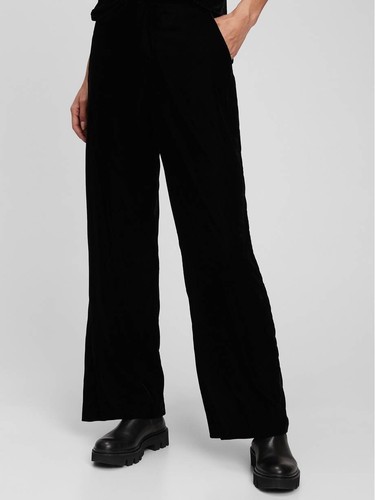 GAP hoch geschnittene drapierte Samthose weites Bein elastischer Rücken schwarz Größe 8 RT $ 90 neu mit Etikett - Bild 4 von 4