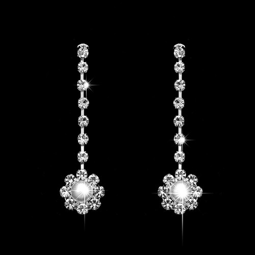 Set orecchini collana diamanti cristallo argento fiori margherita bigiotteria costume - Foto 3 di 4
