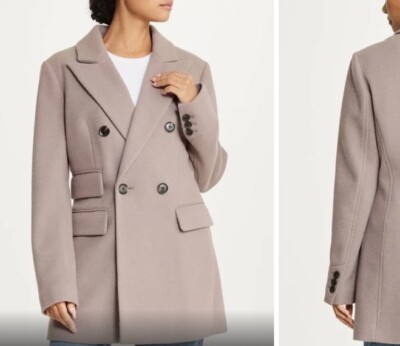 BCBG Max Azria Women's XL Coat Jacket Pink Wool Cashmere Blend Peaked Lapel 