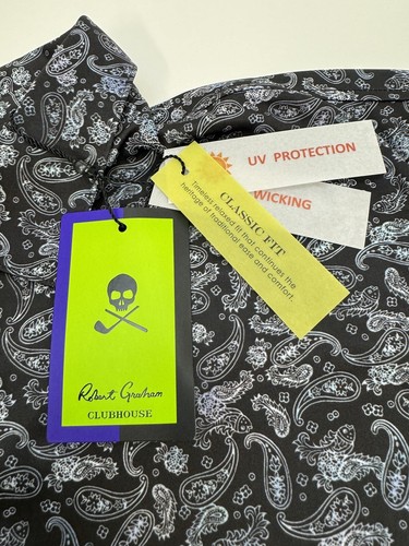 NWT Robert Graham Clubhouse Paisley Performance Golf Polo Shirt MEDIUM Black - Picture 2 of 7