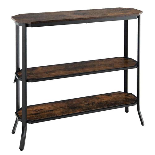 Costway Console Table 36"x12"x39.5" Brown 3-Tier Wood Steel Frame Heavy Duty