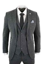 Grey 3 Piece Wedding Tweed Formal Men Suits Custom Made Blinders Bridegroom