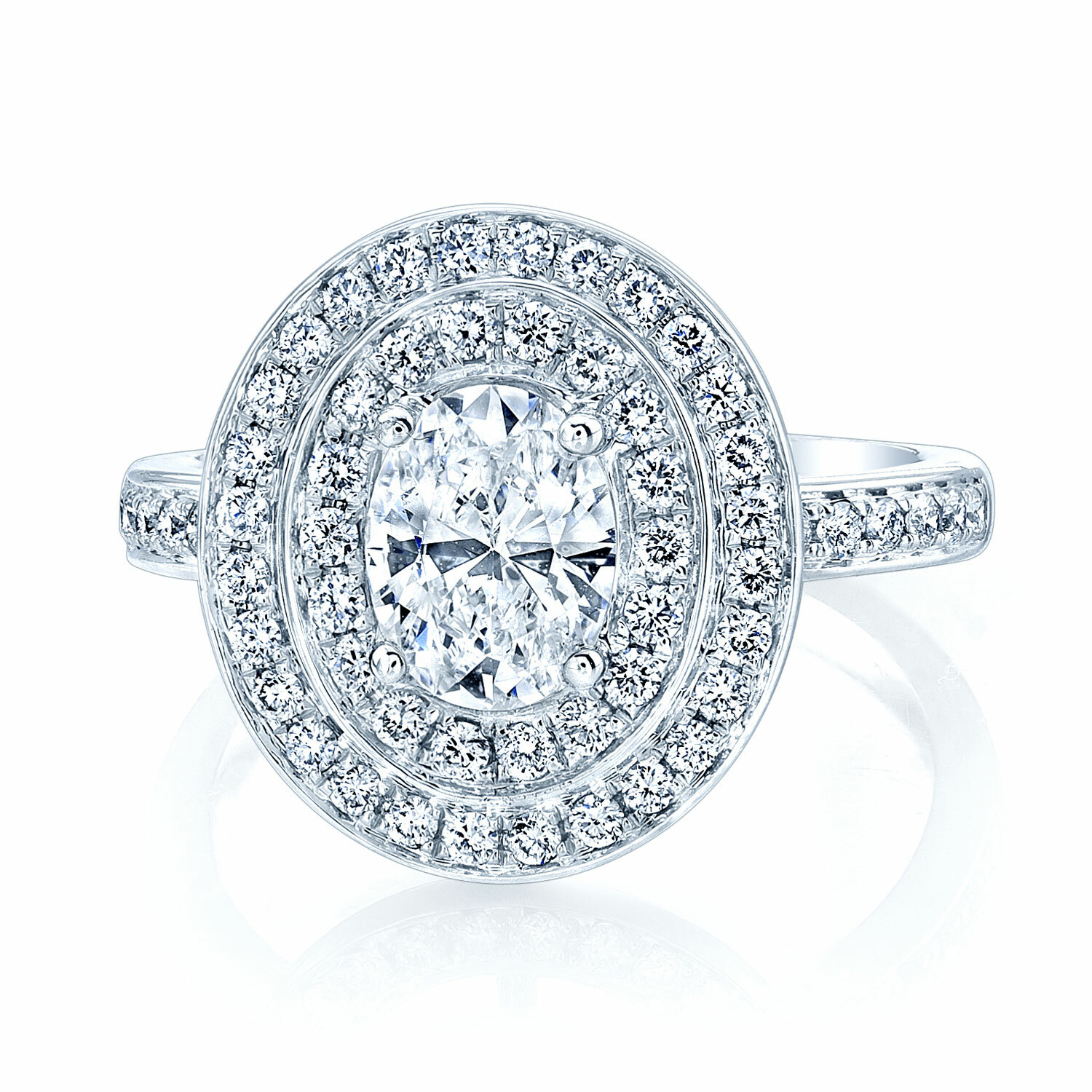 Oval Cut Diamond Ring 14K White Gold Engagement Cocktail Double Step Halo 1.30CT