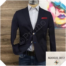 MANUEL RITZ Mens Navy Blazer Sport Coat Casual Size 38R Two Button Cotton Suit