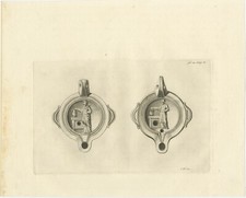 Antique Print of Figures and Vases (c.1780)