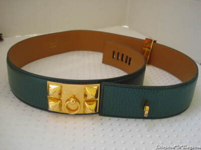 Auth Vintage HERMES Vert Fonce Ardennes CDC Belt GHW Size 80  display picture 3