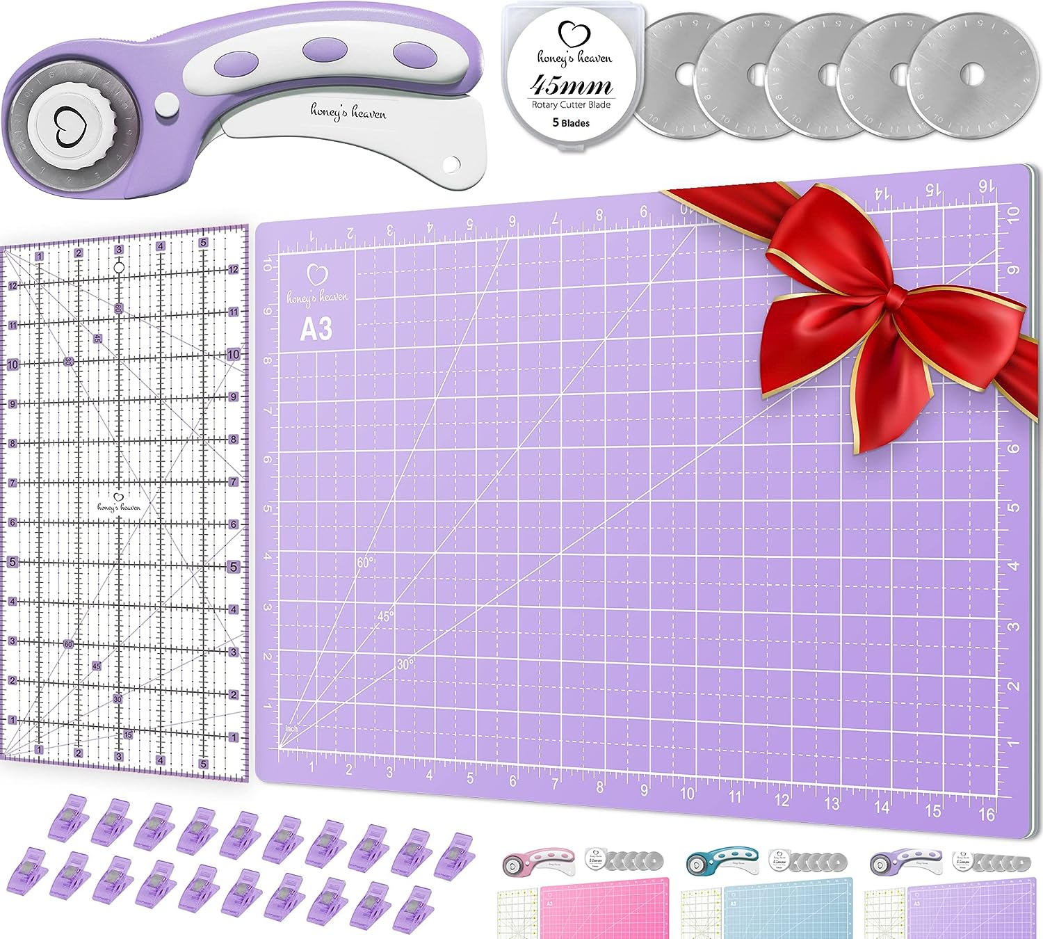 Rotary Cutter Set Lavender with 45mm Fabric Cutter and 5 Replacement Blades for Quilting