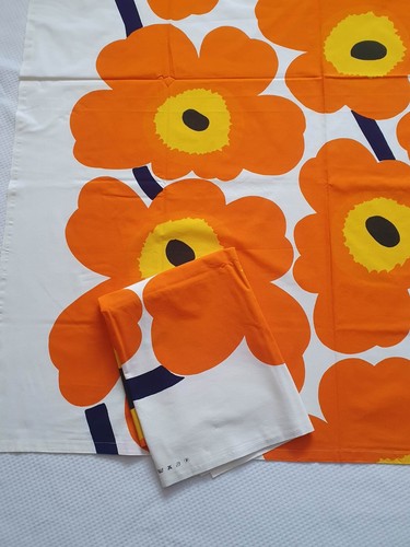 1965 2 x MARIMEKKO "UNIKKO " Orange Fabric Curtain 56 x 65" - Picture 6 of 8