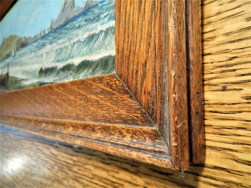 Small Antique Seascape Landscape Sailboat Figures Oil Painting - Picture 8 of 10