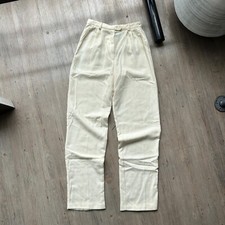 VINTAGE 80s  Cream Wool Blend Pleated Trouser Pants W26 L32