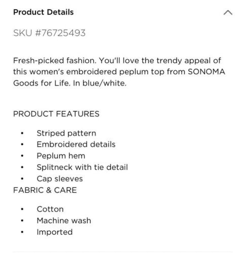 SONOMA Goods For Life TOP Size: MEDIUM (8 - 10) New SHIP FREE Cotton BLOUSE - Bild 3 von 12