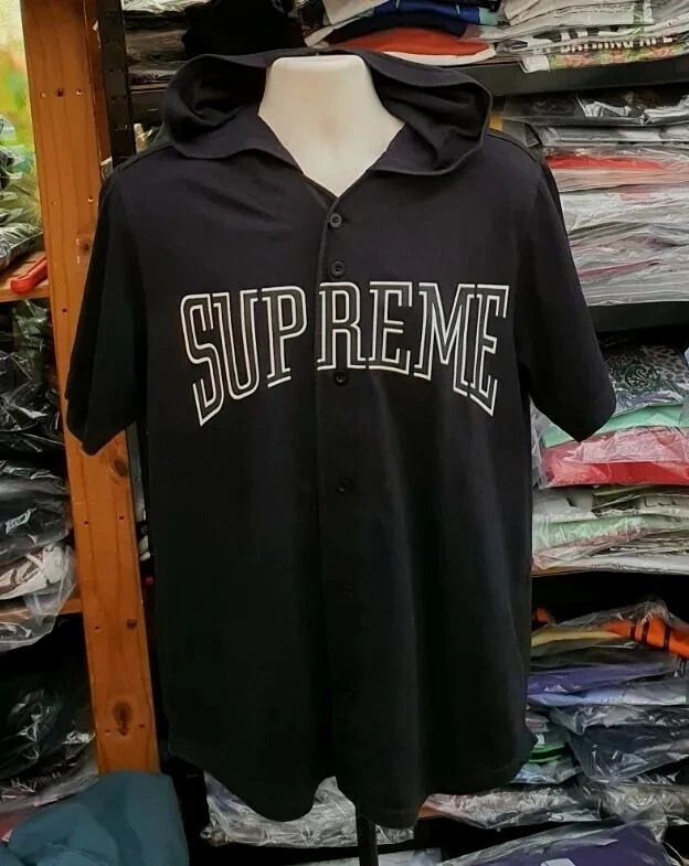 Haut de baseball à capuche SS16 Supreme taille XL tee t shirt noir jersey