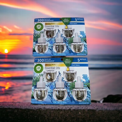 2 Air Wick plug in Scented Oil 5 Refills ea Fresh Waters(5x0.67oz ea Esse. Oils