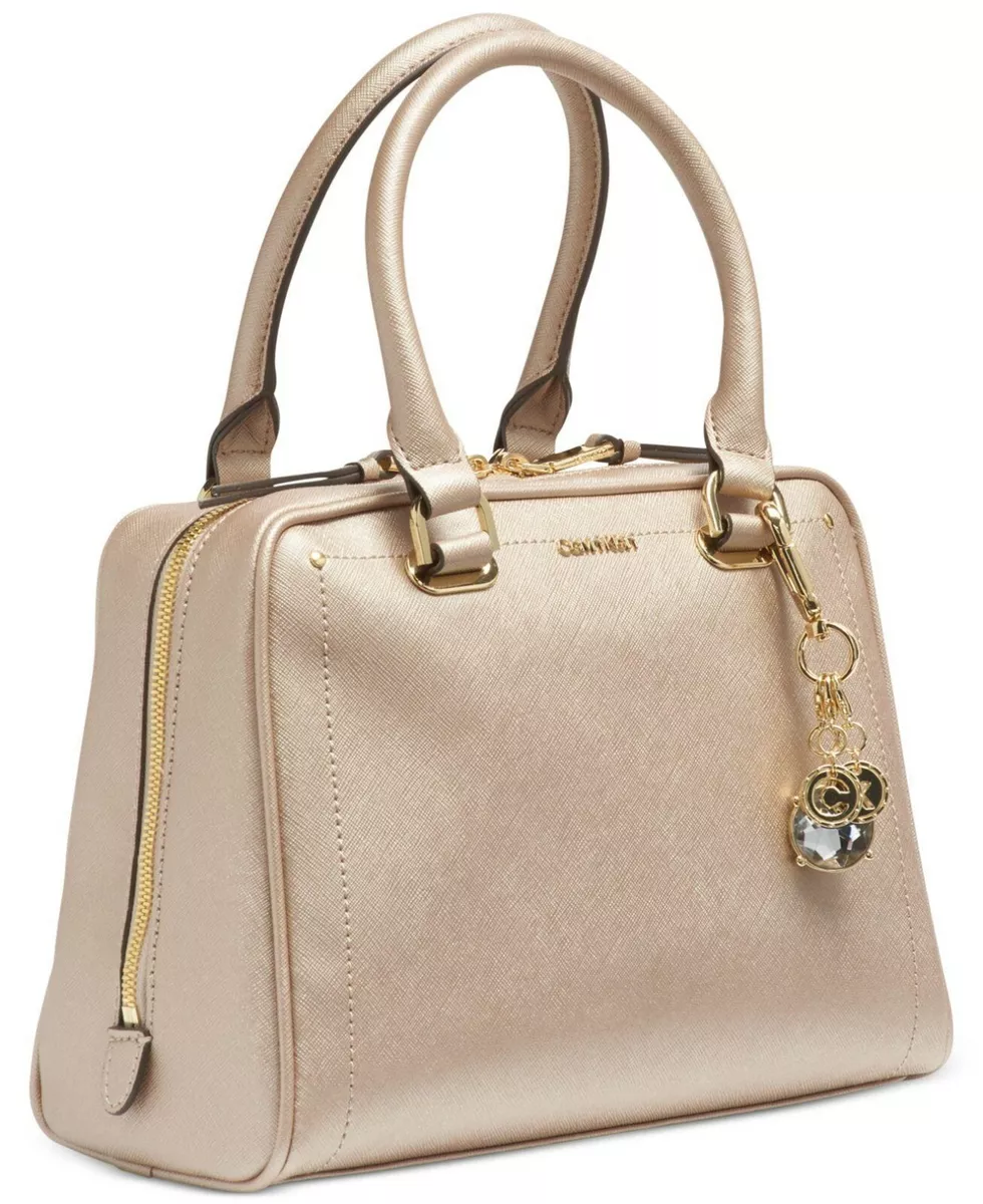 CALVIN KLEIN MARYBELLE SATCHEL SAFFIANO LEATHER CHAMPAGNE ZIP