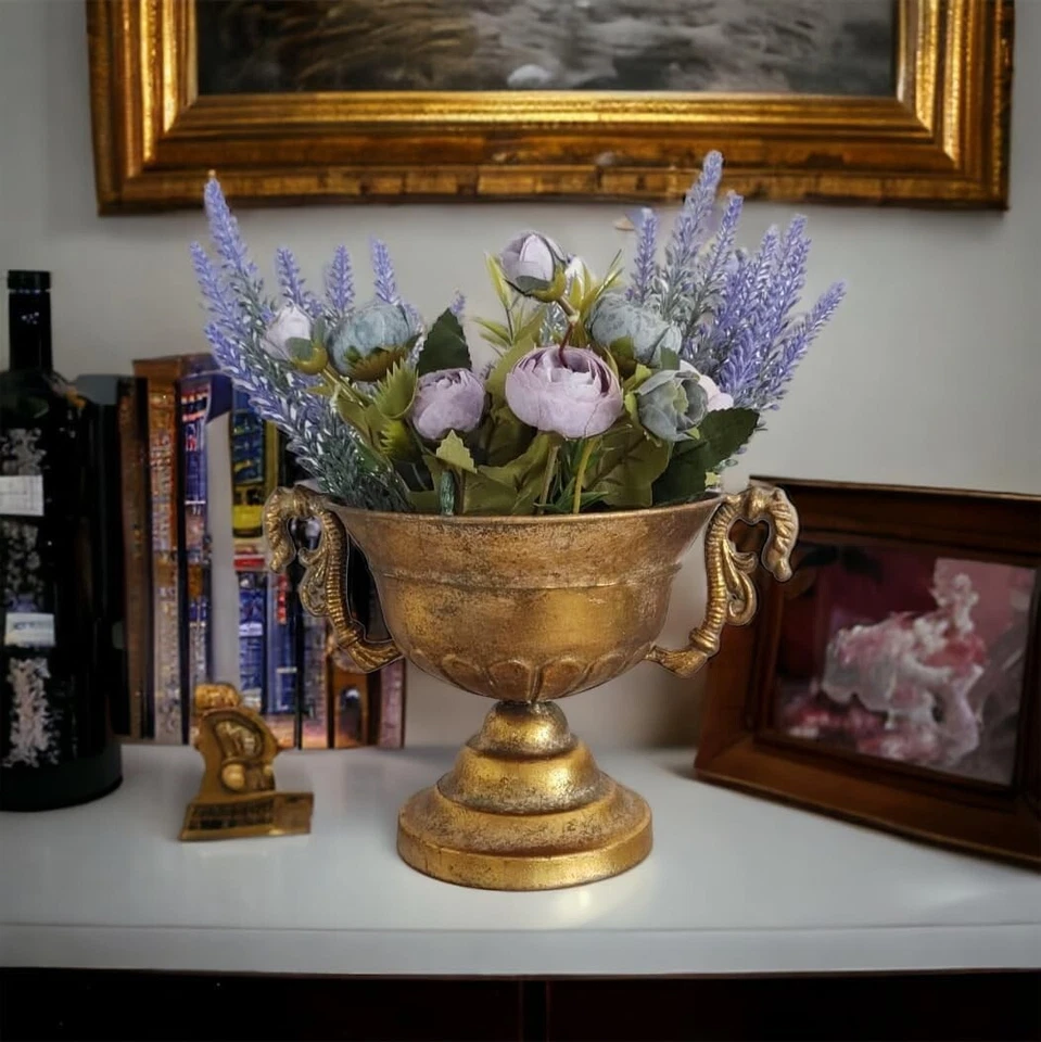 Pokal Amphoren Vase Blumenvase Antik Metall Vintage Gold Retro LN52-8 - Bild 2 von 4