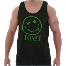 Funny Marijuana Stoner Toast Pot Happy Face Tank Top T Shirts Tees Men Women