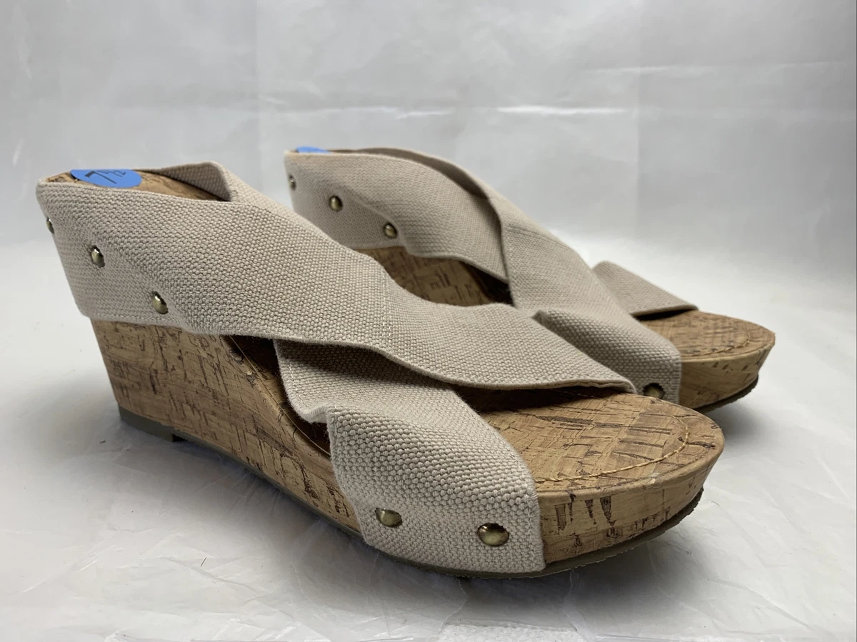 Stretch fabric wedge sandals discount