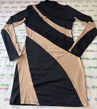 Womens Polyester Spandex Yoga Dress Black Brown Long Sleeve Size Large