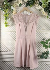 BCBGeneration Women's Pink Lace Sheer Back Dress Short Sleeve Size 2