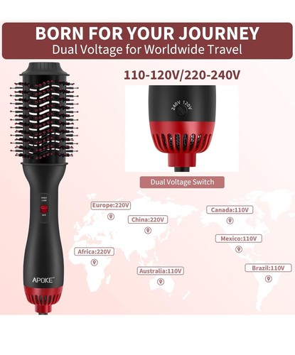 APOKE Dual Voltage Hair Dryer Brush with European Plug Blow Dryer - 第 2/9 張圖片