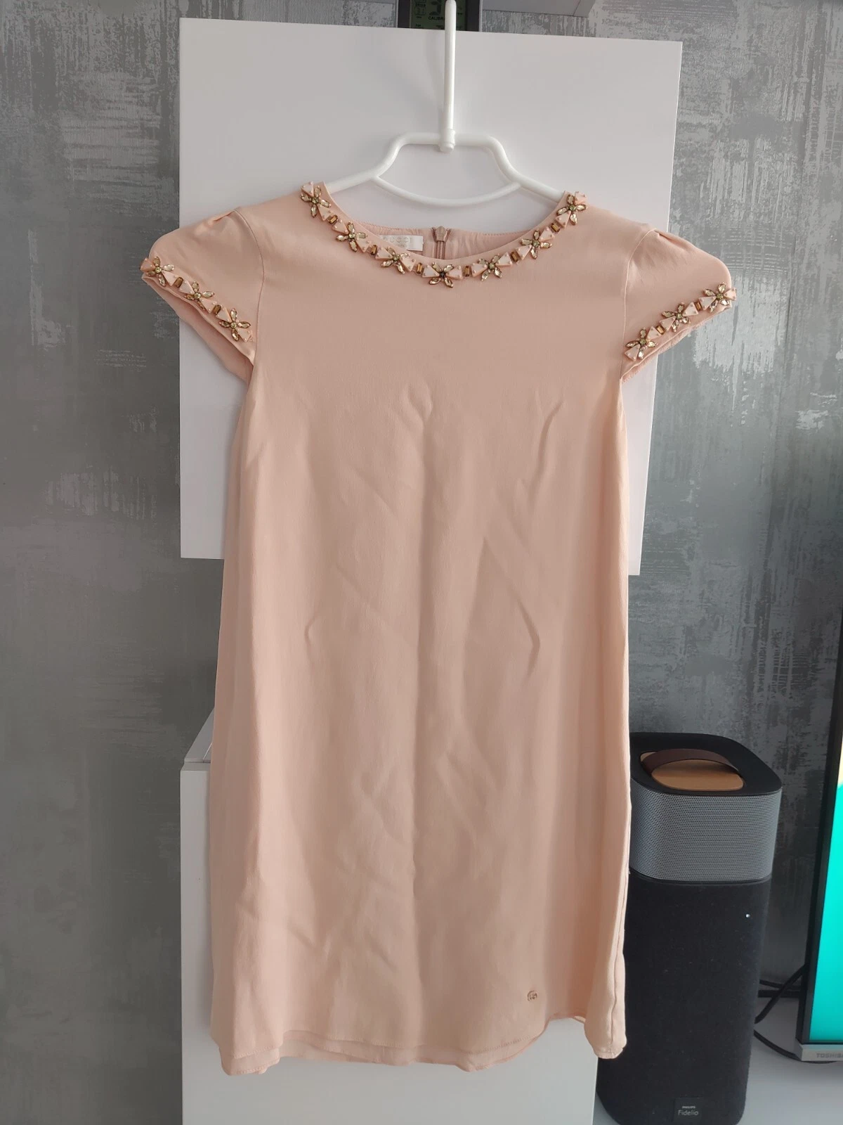 Chemisier robe Gucci enfants filles pêche soie cristal pierre embellie haut chemisier 10