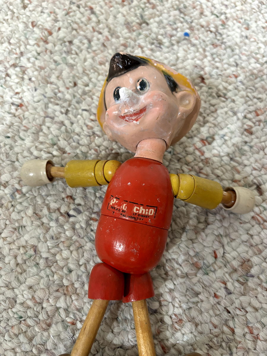 Vintage Antique Old Toy Pinocchio Wooden Doll Wood Composition