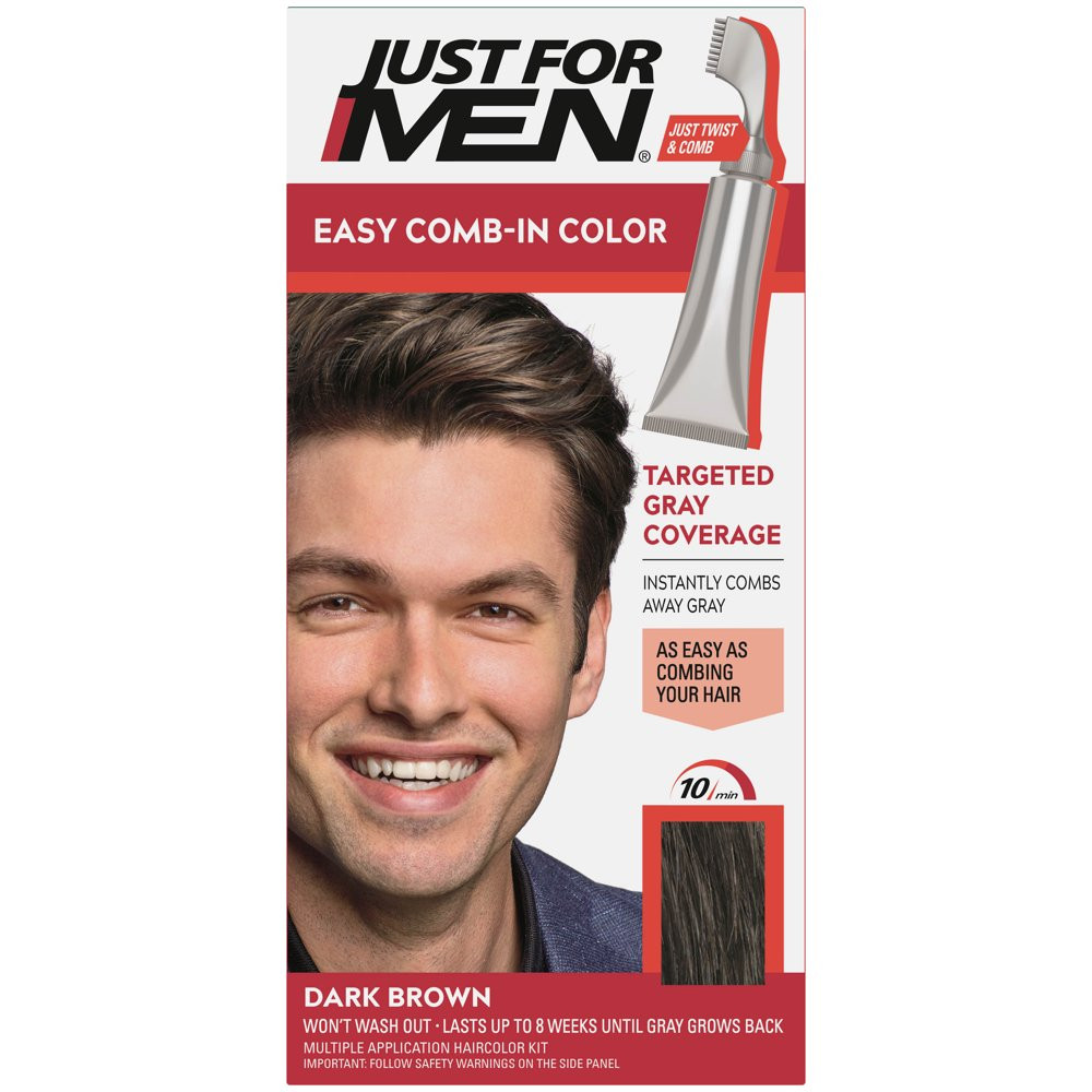 Just for Men Easy Comb-In Hair Color for Men with Applicator, Dark Brown, A-45