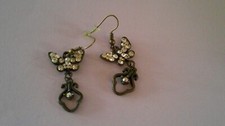 Cute dark metal rhinestone dangling butterfly pierced earrings