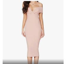 Nookie Athena off the shoulder blush halter fitted  mini dress size XS NWT