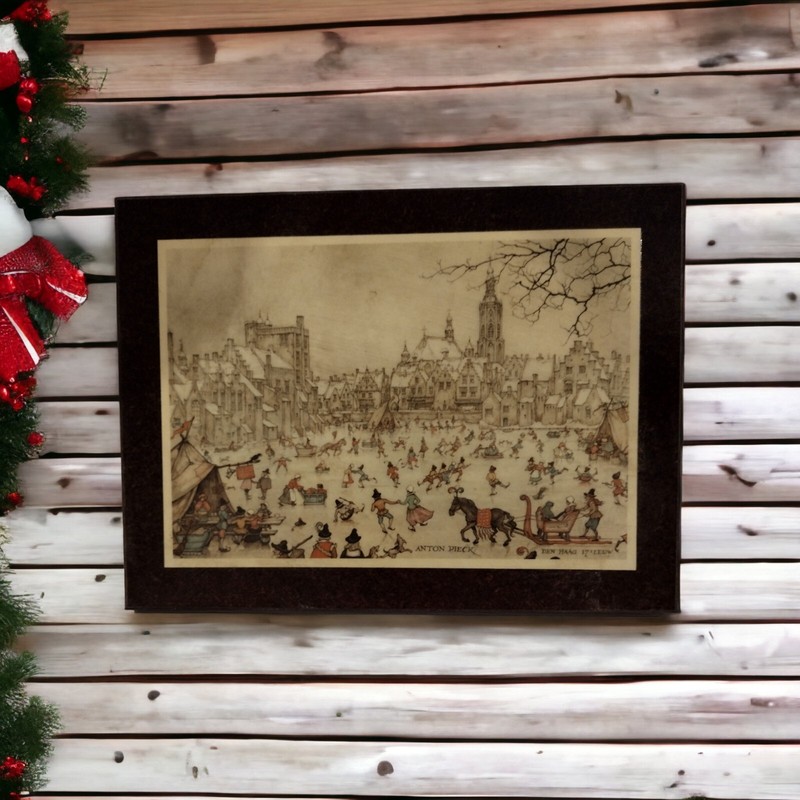 Vintage Anton Pieck Wall Hanging / Winter Village Wall Hanging / Snowy Town 