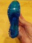 Vintage Fenton Blue Glass Shoe Slipper Boot  w/ Cat Head Hobnail Pattern — photo 9