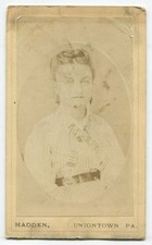 WOMAN IN STRIPED DRESS. CDV. UNIONTOWN, PA.