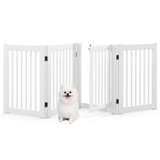30" Pet Gate Tall 4-Panel Foldable Freestanding Fence Wooden Doorway Dog Gate