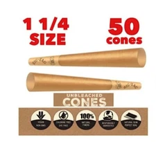 Zig-Zag 1 1/4 Size Unbleached Pre rolled Cone 50 Cones Free Shipping