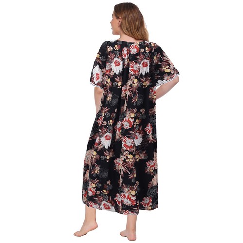 Plus Size XL-5XL Women's Long Nightgown Short-Sleeve Lightweight Sleepwear Dress - Picture 8 of 17