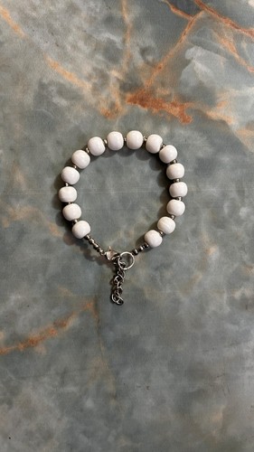 Beaded Skyblue & Pearl Charm Bracelet Buffalo Bone Fashion Stretch Girl Woman 1P - Picture 16 of 24