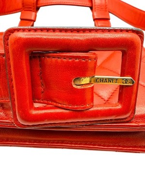 Vintage CHANEL Red Quilted Lambskin Belt Bag Gold CC Turnlock