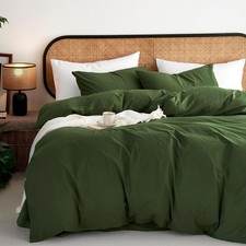 Cotton Duvet Cover Set Queen Size Olive Green 100 Washed Cotton Linen Like