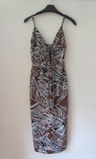 ZARA Brown black Leaf Print Strappy Midi Dress Size XS 8